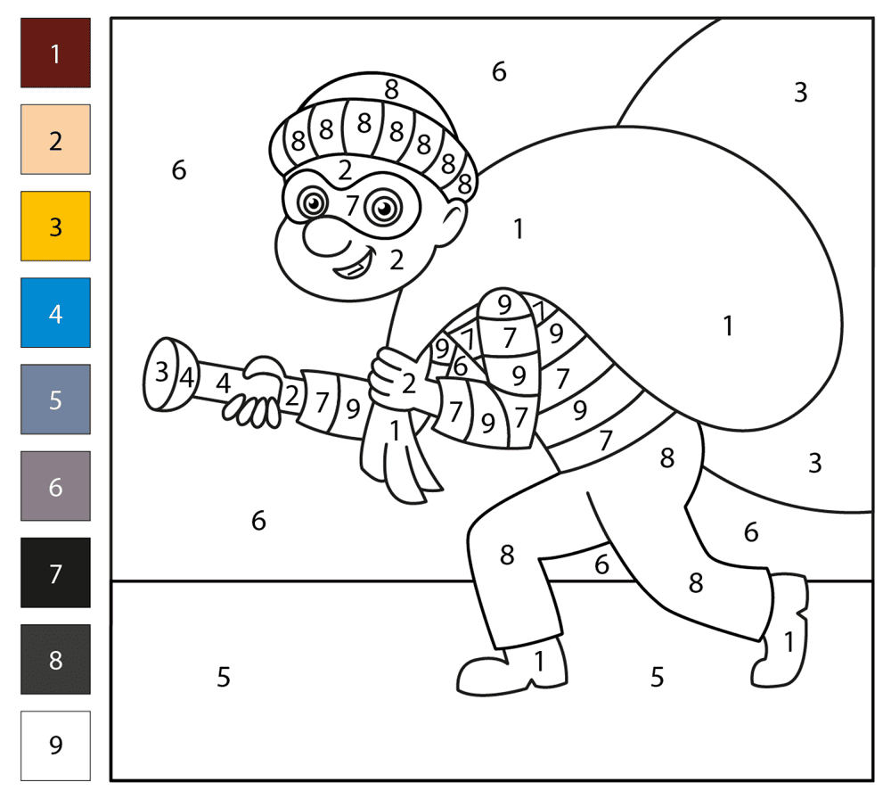 Thief Color By Number Coloring Page Md Coloring Page — Free Printable — free printable coloring page